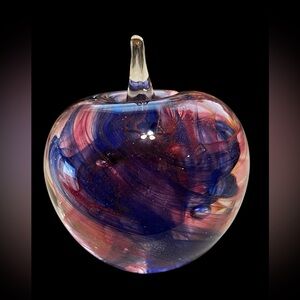 Vintage hand blown glass apple with multi swirl paperweight